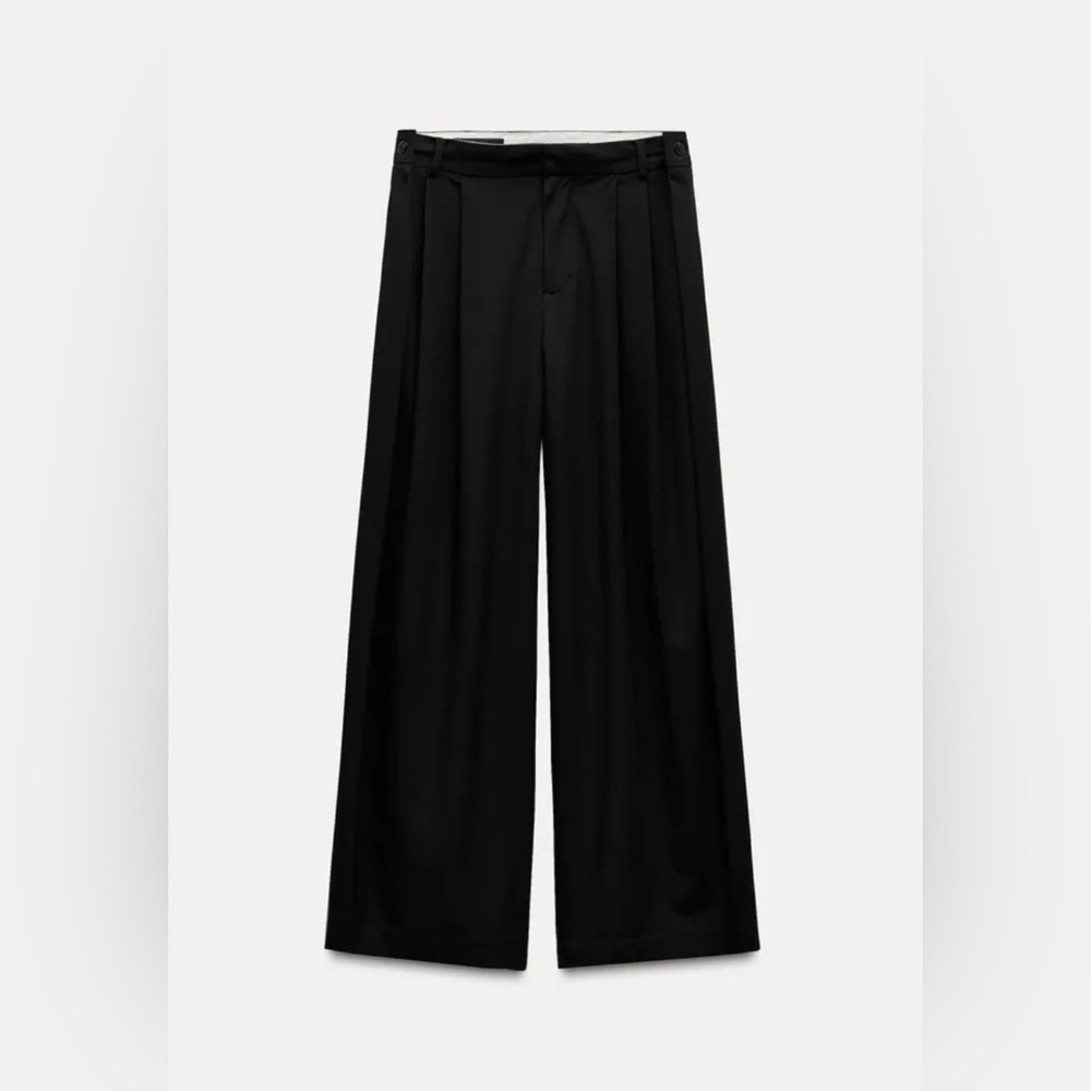 ZARA BLACK ELASTIC DRAWSTRING PALAZZO PANTS Satin pocket size S soft comfy